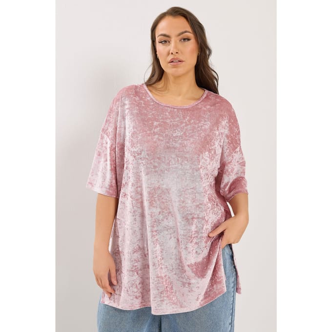 Yours Lichtroze Velours Top Met Afhangende Schouders Size 48