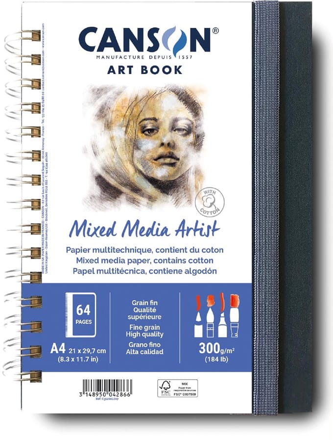 Canson Mixed Media Artist tekenboek | 28 vellen | 300 g/m² | ft 21 x 29 | 7 cm (A4)