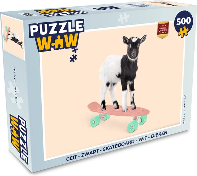 Puzzel Geit - Zwart - Skateboard - Wit - Dieren - Legpuzzel - Puzzel 500 stukjes
