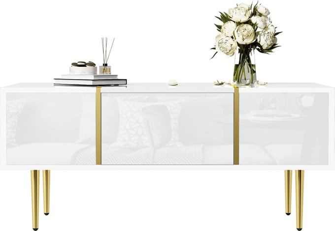Salontafel - Met 2 Lades - Hoogglans Modern En Minimalistisch Design - MDF - Wit