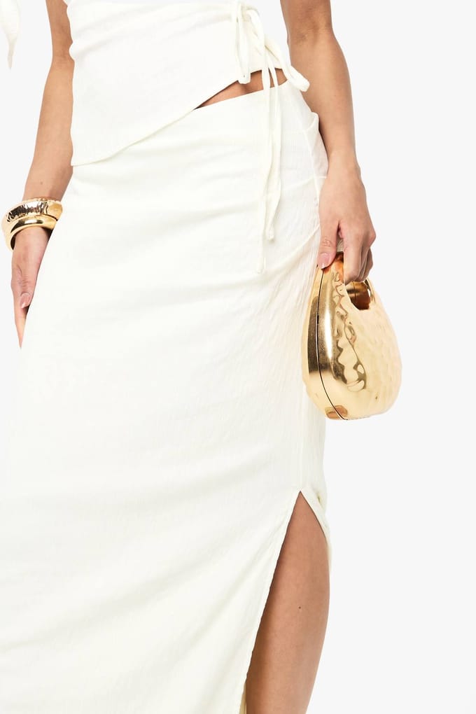 boohoo Dames Textuur geplooide maxi-rok | Cream | Maat: 16