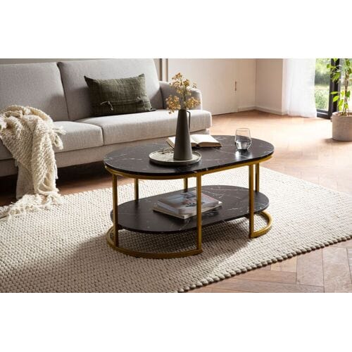 Wohnling Ovale salontafel marmerlook zwart 100 cm