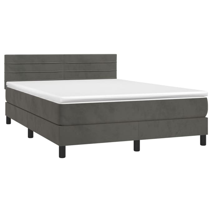 vidaXL - Boxspring - met - matras - en - LED - fluweel - donkergrijs - 140x200 - cm