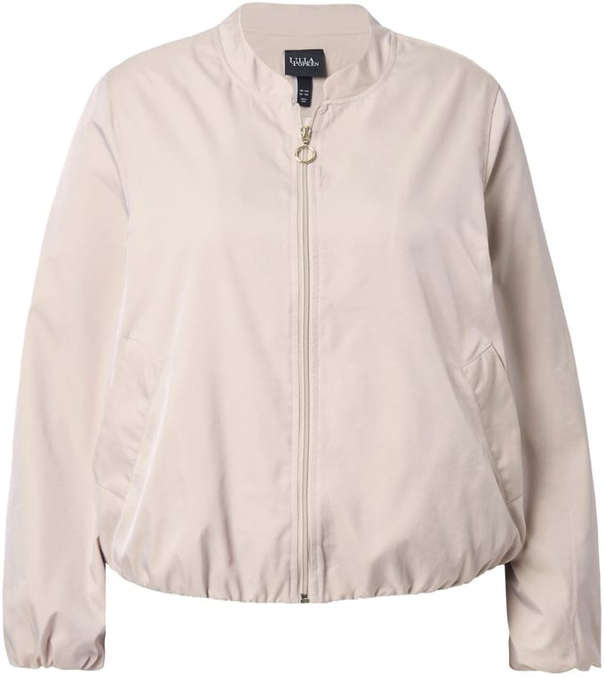 Ulla Popken - Dames - Satijnen blouson elastische zoom opstaande kraag - Donker kiezel - Maat 46+