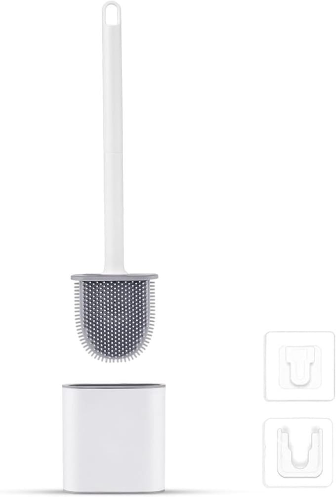Witte toiletborstel met houder, siliconen, vrijstaand
