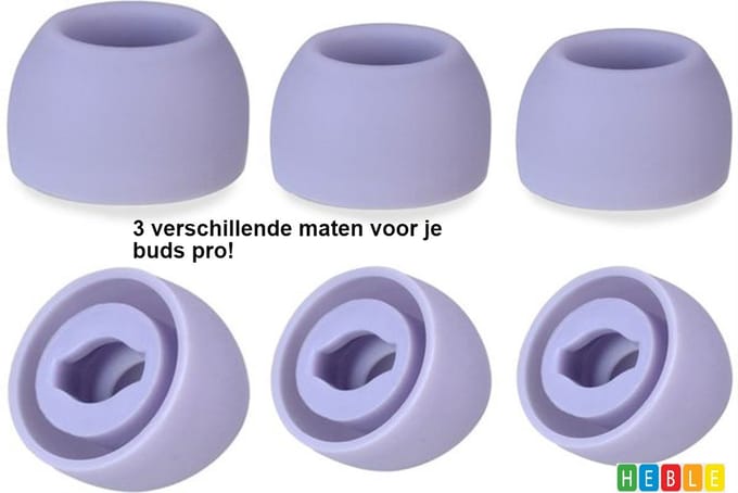 3x Siliconen Earplug geschikt voor Samsung Galaxy Buds Pro - S/M/L Formaat - 3 Maten - Paars - van Heble®