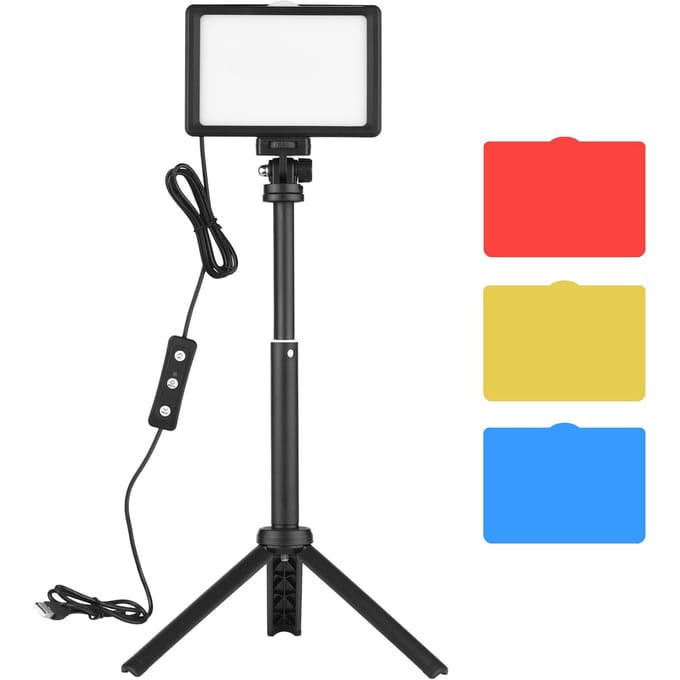 Kit d'éclairage de vidéoconférence USB Andoer avec 1 * lampe vidéo LED 5600K à intensité variable + 1 * bureau yellow