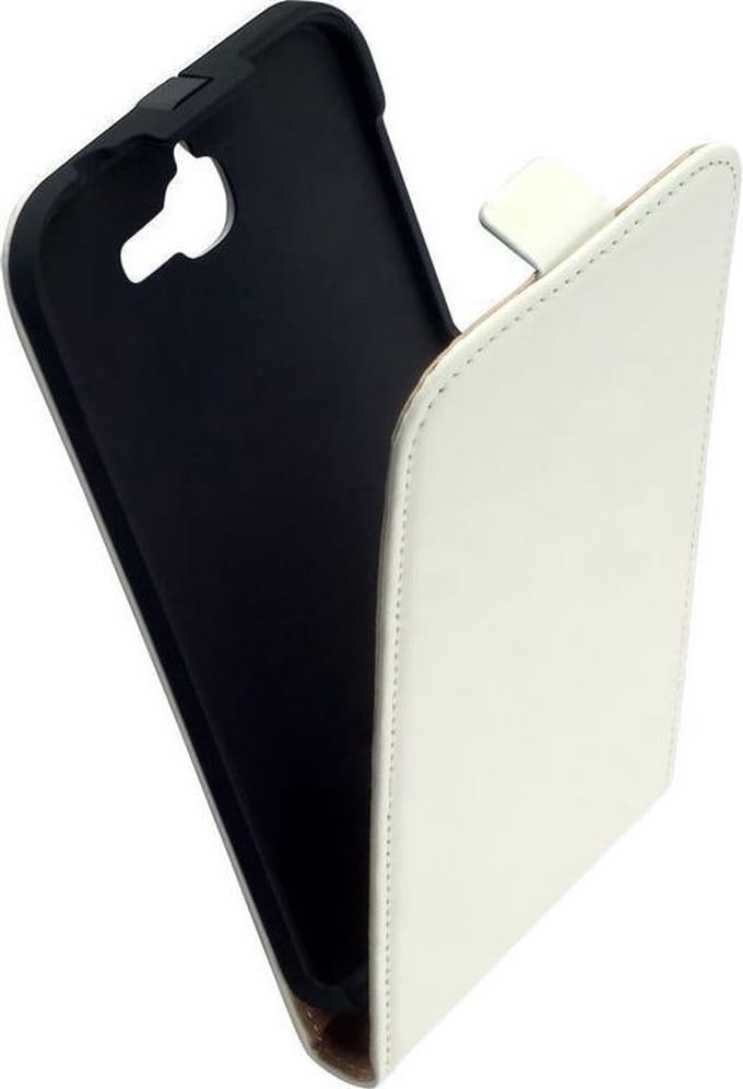 LELYCASE Echt Lederen Flip Case Bescherm Hoesje Huawei Ascend G730 Wit