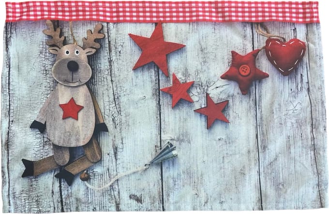 Placemat - bedrukt - Grijs - Kerst - Eland - Rode ruitenrand - 30 x 45 cm