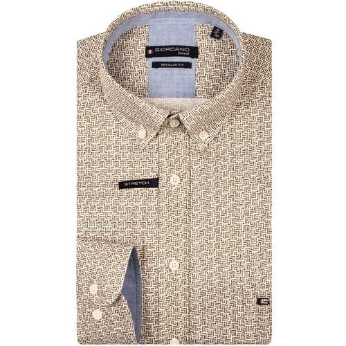 Giordano Overhemd Ivy Satin Stretch Abstract Pattern Zand / male