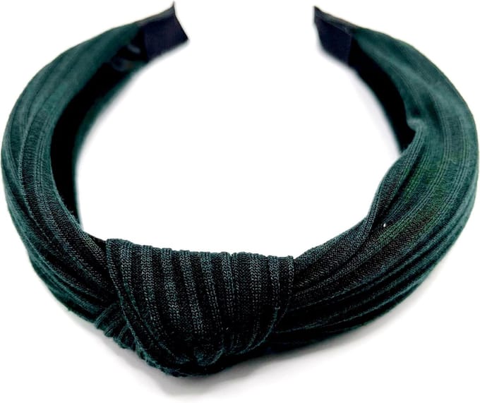 Diadeem zachte stof met knoop donkergroen breed