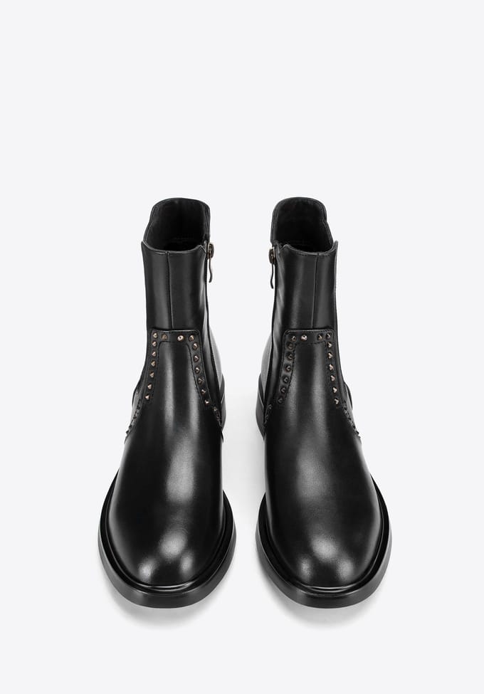 Wittchen Dames leren Chelsea boots met decoratieve klinknagels, zwart