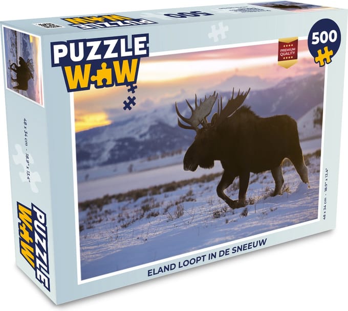 Puzzel Eland loopt in de sneeuw - Legpuzzel - Puzzel 500 stukjes