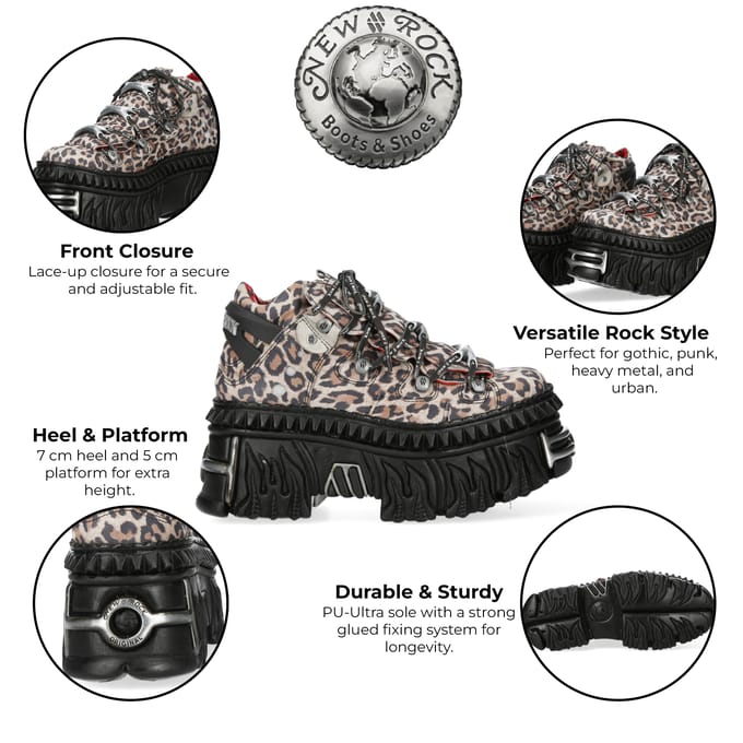 New Rock M-106WALL-C56 Leopard Print Leren Gothic Platform Enkellaarsjes