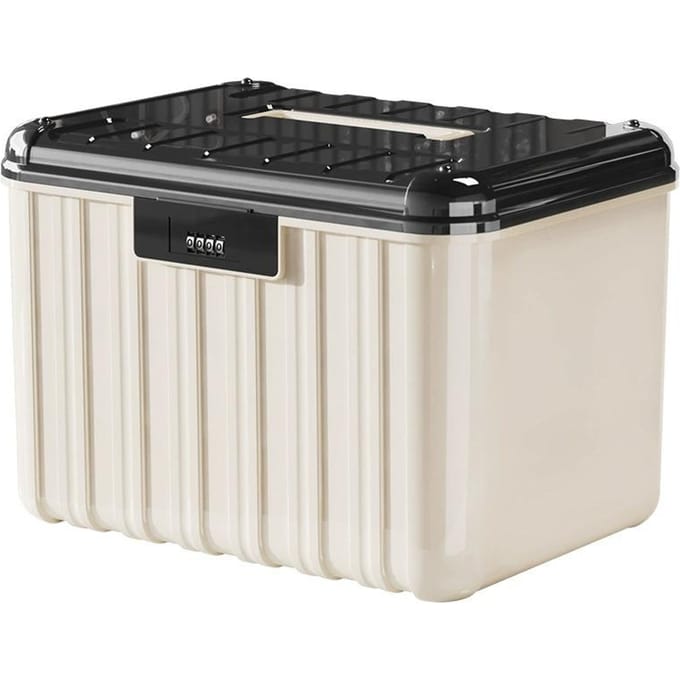 Opbergkist met veiligheidsslot, dubbellaagse organizer voor documenten en sieraden beige