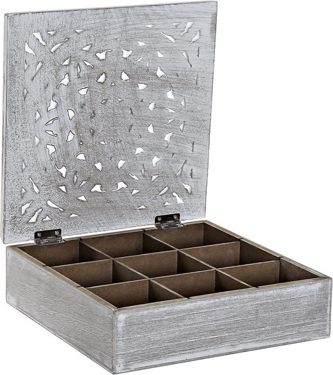 Items Theedoos - mandala - wit - 9-vaks - hout - 23 x 23 x 7 cm