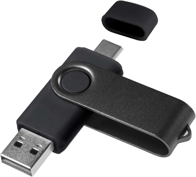 USB C Geheugenstick - OTG Pendrive - Bestanden Delen - Dubbele Interface - 6.9 x 2 cm - Zwart Metaal