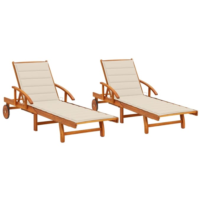 vidaXL - Ligstoelen - 2 - st - met - kussens - massief - acaciahout