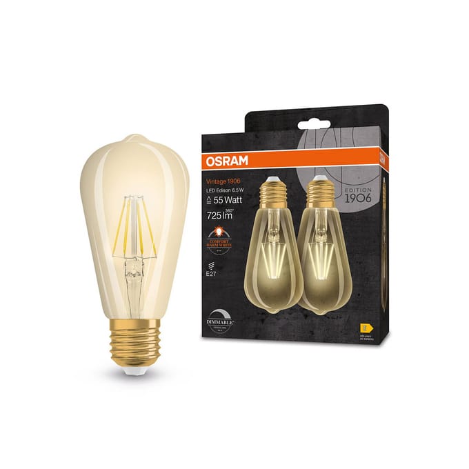 OSRAM 1906 E27 6,5W LED ST64 824 goud dimbaar 2 stuks