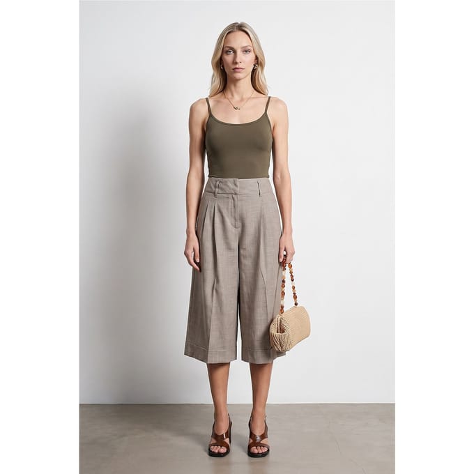 Hoge Taille Geplooide Wijde Capri Broek