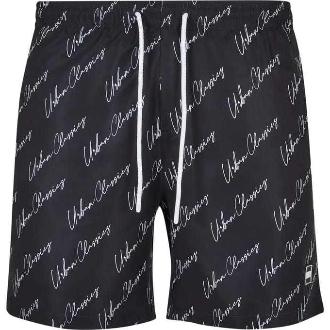Urban Classics - Pattern blackscriptlogo Zwemshorts - S - Zwart/Wit
