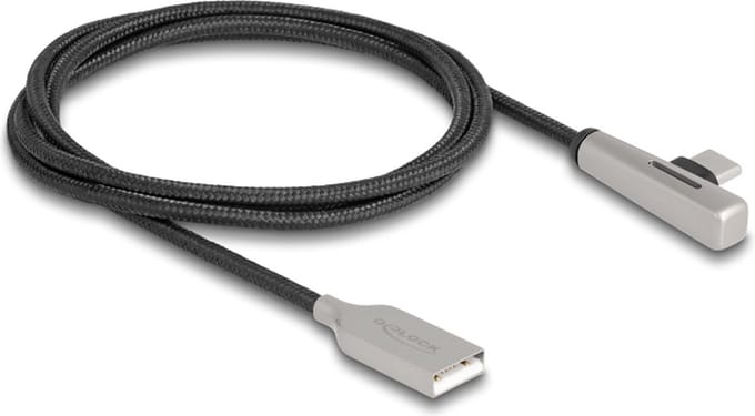 Delock USB 2.0 Cable Type-A male to USB Type-C™ male angled with LED and Fast Charging 60 W 1 m