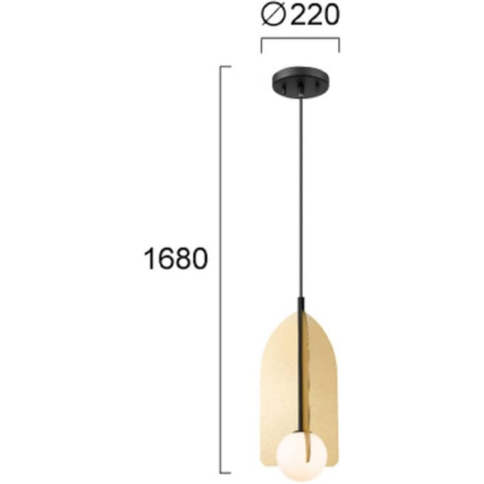 Viokef Hanglamp Fedora, Ø 22 cm, goudkleurig, metaal/glas
