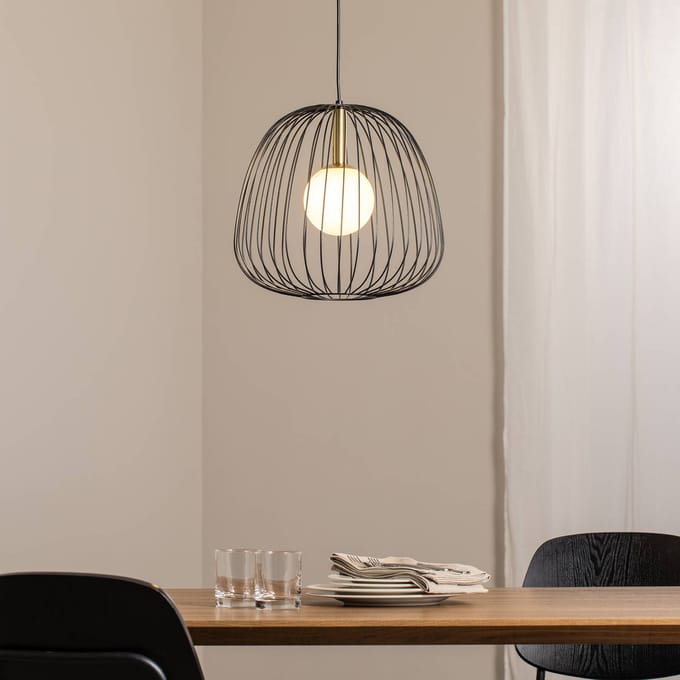 SIGMA Hanglamp Bell M, Ø 33 cm, 1-lamp, zwart/goud/wit