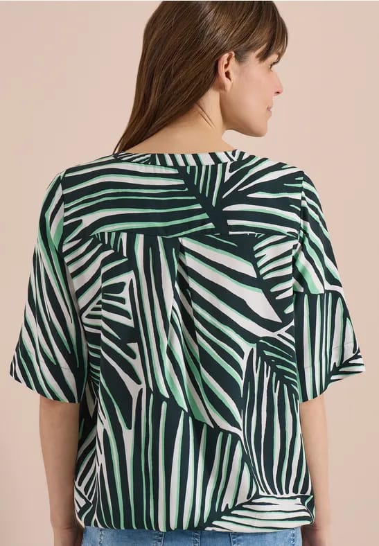 Blouse met korte mouwen, gespleten hals en print