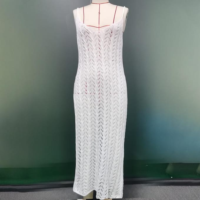 Dames Korte Gebreide Bretel Sexy Holle U-hals Jurk Gebreide Strandjurk One Size wit