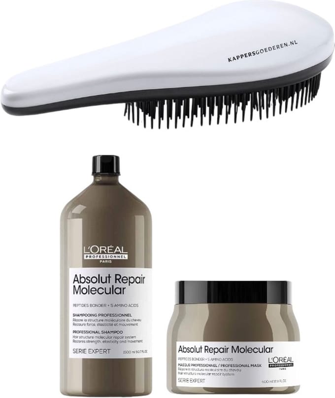 L`Oreal Professionnel - Absolut Repair Molecular - Set Groot - Shampoo + Masker + KG Ontwarborstel - Beschadigd Haar Set