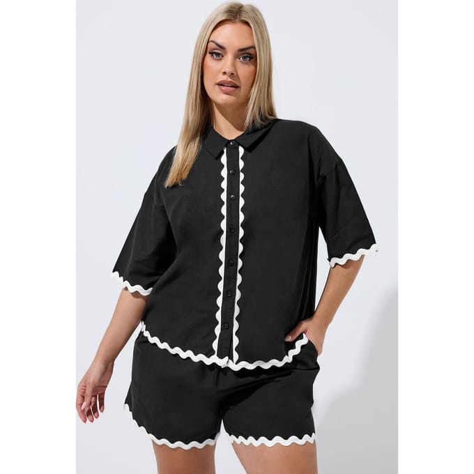 Limited Collection Zwart Shirt Met Geschulpte Rand Size 48