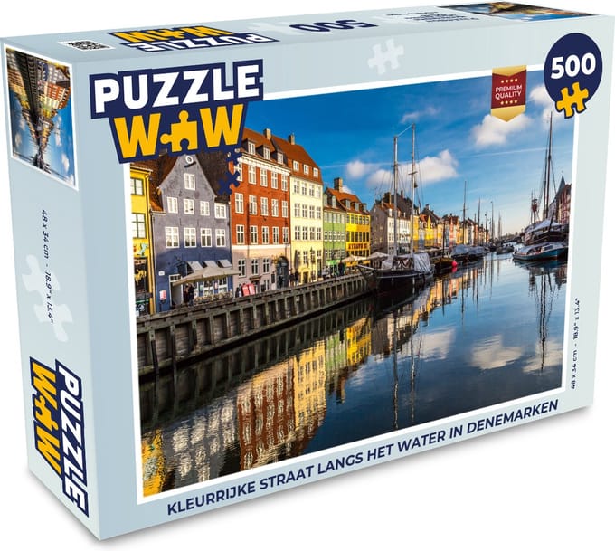 Puzzel Kleurrijke straat langs het water in Denemarken - Legpuzzel - Puzzel 500 stukjes