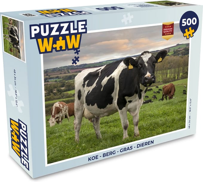 Puzzel Koe - Berg - Gras - Dieren - Legpuzzel - Puzzel 500 stukjes