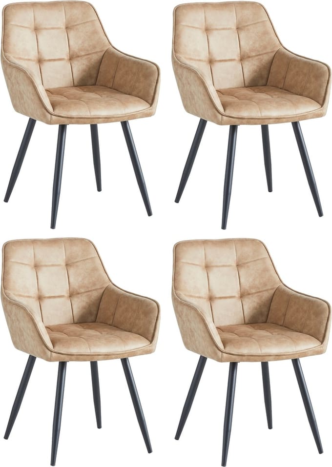 Colenis® - Oriana Eetkamerstoel - Set Van 4 - Sand - Microfiber Stof - Industrieel