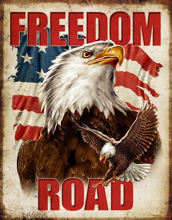 Freedom Road Eagle. Metalen wandbord 40,5 x 31,5 cm. .