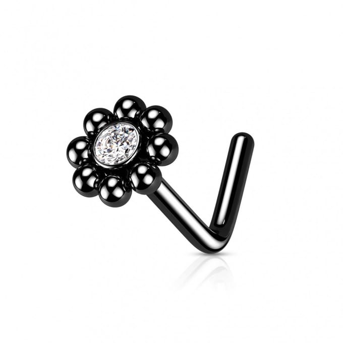 Neuspiercing PVD L-bend beaded 0.8x6x4 - zwart - LMPiercings