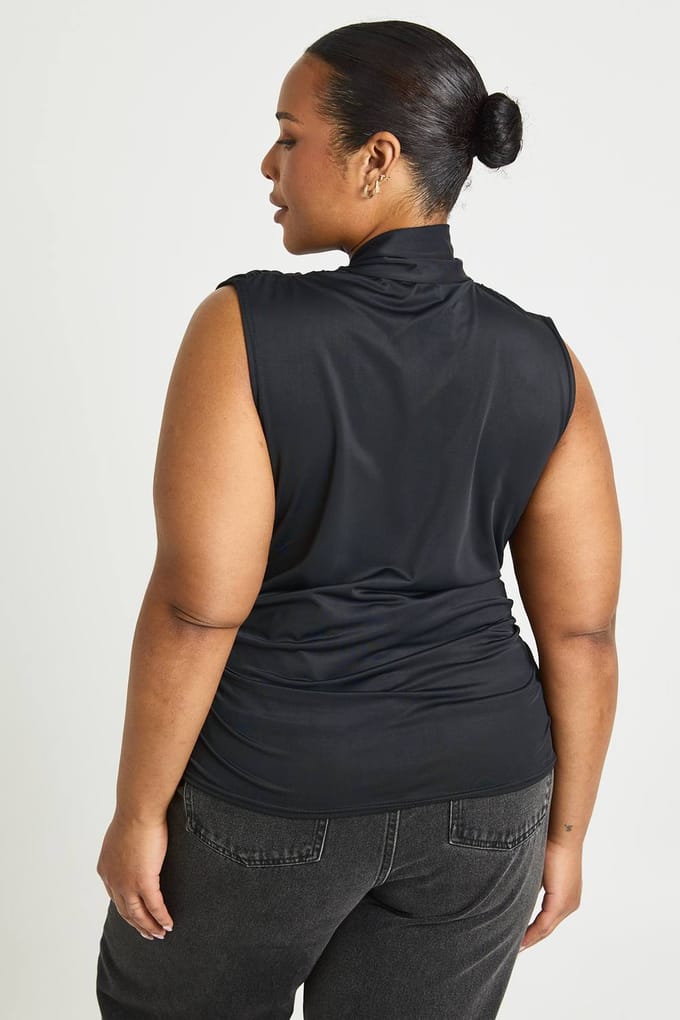 boohoo Dames Plus sjaal-wrap top met drapeerhals | Zwart | Maat: 48
