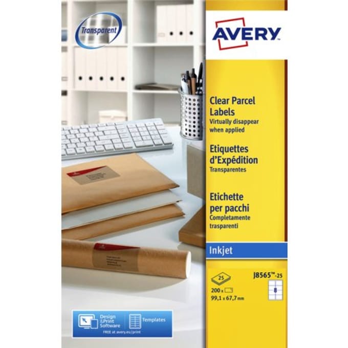 Etiket avery j8565-25 99.1x67.7mm transparant 200 Etiketten