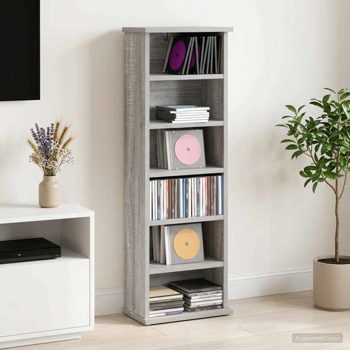 vidaXL - CD - Kast - Grijs - Sonoma - 60 - x - 17 - x - 92 - cm - Bewerkt - hout