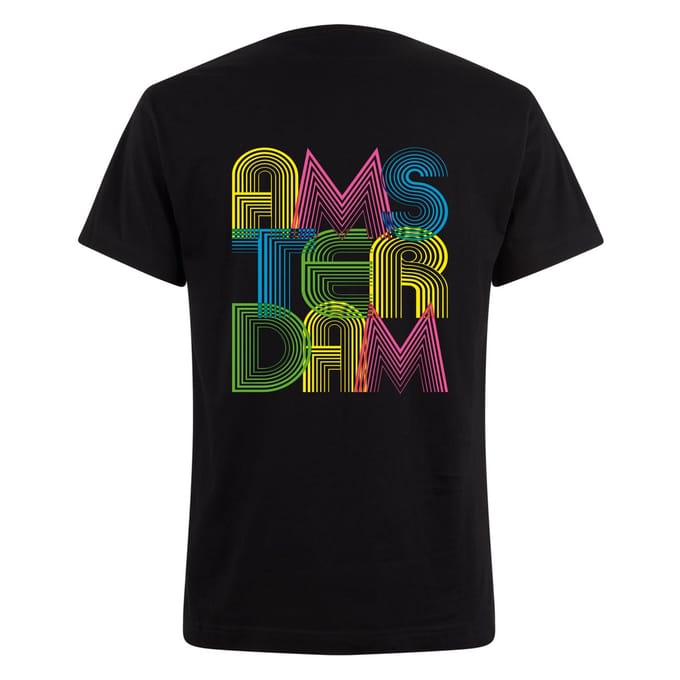 Zwart Neon Tshirt Amsterdam Stripes L