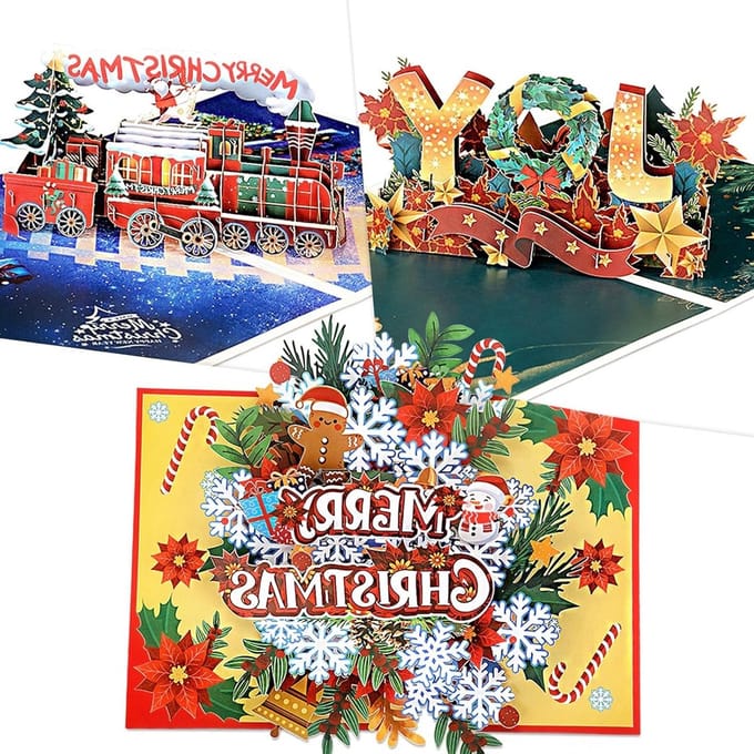 Kerstkaarten Set van 3 - 3D Pop-Up Wenskaarten met Envelop voor Feestdagen en Cadeaus
