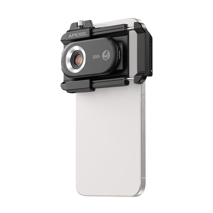 APEXEL APL-MS100 100X Mobiele Telefoon Microscoop Lens met LED/ UV Lichten Ingebouwd CPL Filter Batterij gray