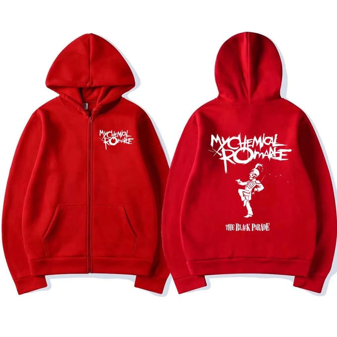 Chemical Romance Mcr Dode Rits Trui Zwart Parade Punk Emo Rock Rits Sweatshirt Mannen 3XL rood