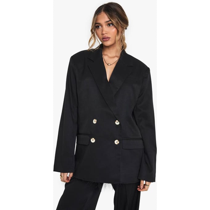 boohoo Dames Woven Tailored Frayed Hem Blazer | Zwart | Maat: 36