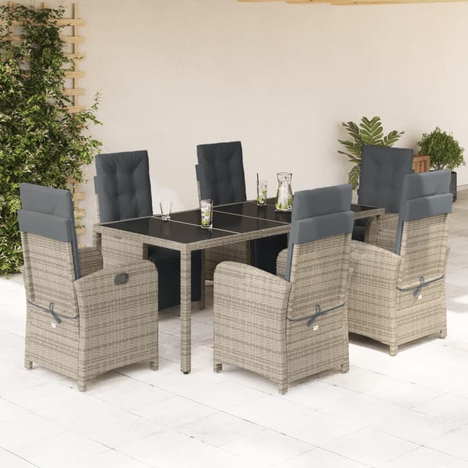 vidaXL - 7-delige - Tuinset - met - kussens - poly - rattan - grijs