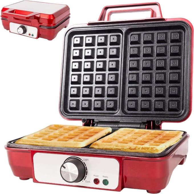 SNJY® Wafelijzer - Wafelmaker - Kniepertjesijzer - 1000 W - Rood
