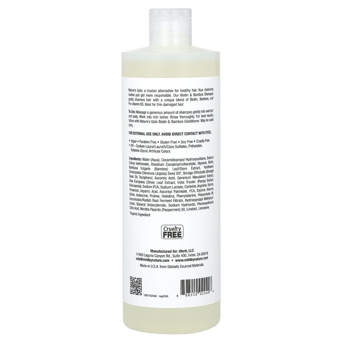 Doux par nature, (La porte de la nature), Shampoing à la biotine et au bambou, pour cheveux fins, 473 ml (473ml) white