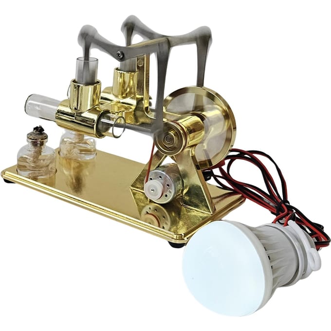 Hetelucht Stirlingmotor Elektriciteitsgenerator Motor Fysiek Dual Engine Model met LED-lamp Dollar 0 goud