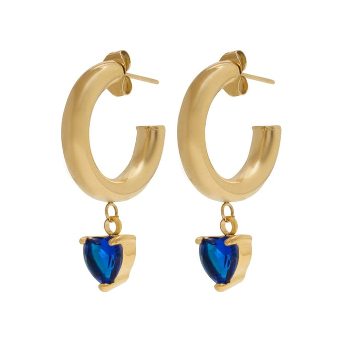 Essenza Blue Heart Charm Earrings Gold
